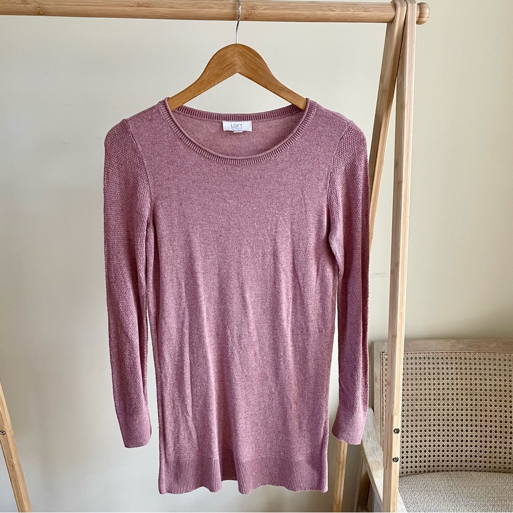 Loft Longline Fine Knit Textured Sweater in Dusty Pink - XS